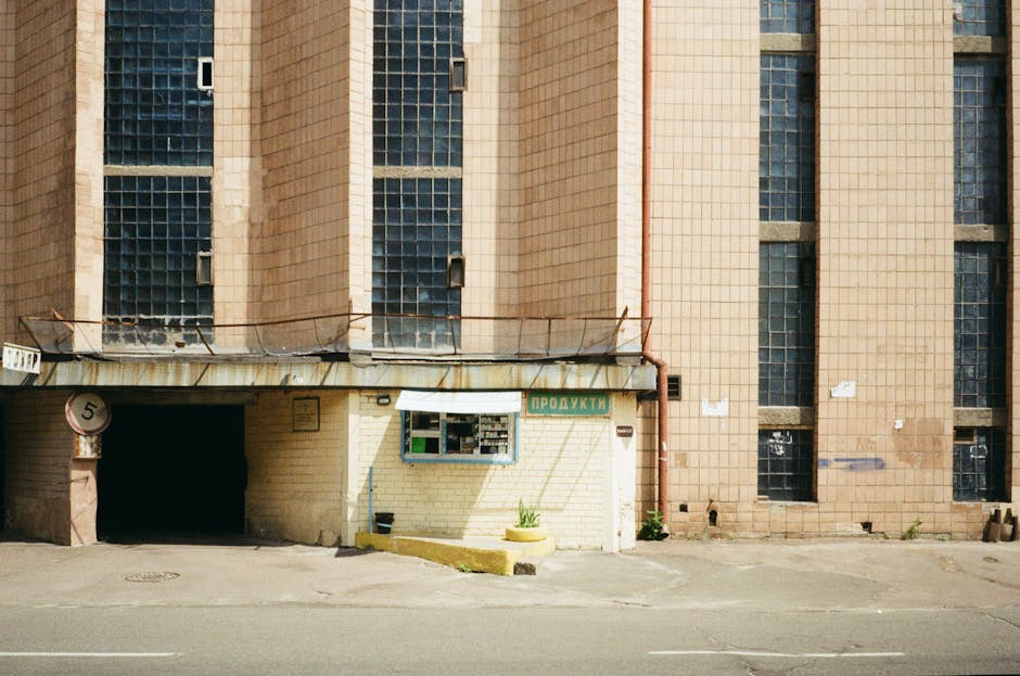 Large industrial building facade with a number 5 indicator